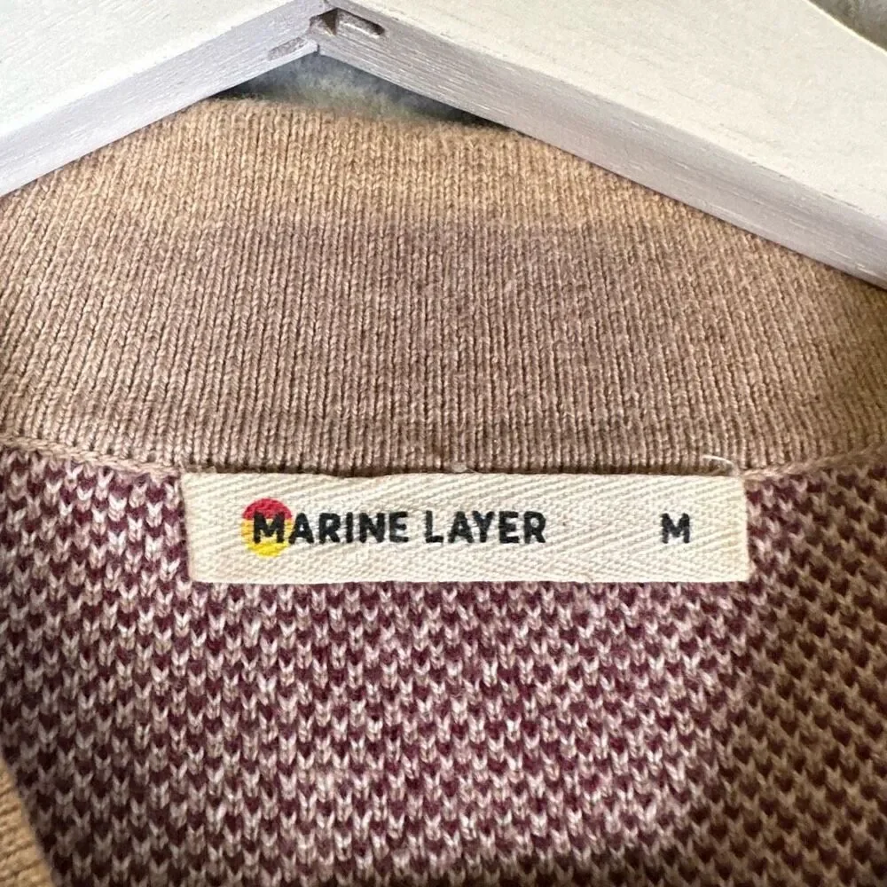 Marine Layer Men’s Size Medium Bryson Zip Sweater Polo Tan Short Sleeve